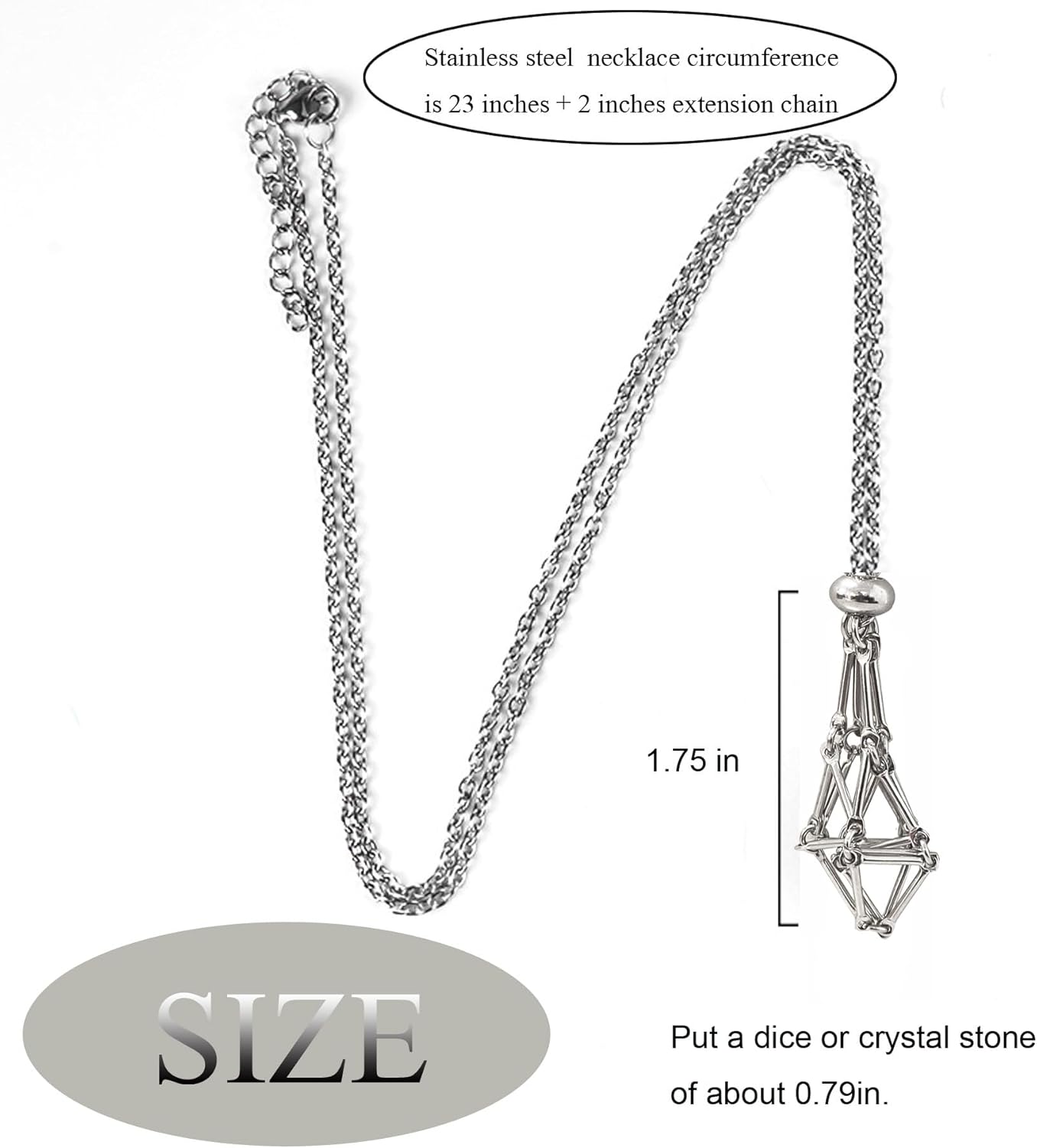 Kingdong DND D20 Dice Necklace - Interchangeable Stainless Steel Cage for d&d Dice, Dice Pendant DND Gift for Dungeon Master, D&D Player and RPG Gamer