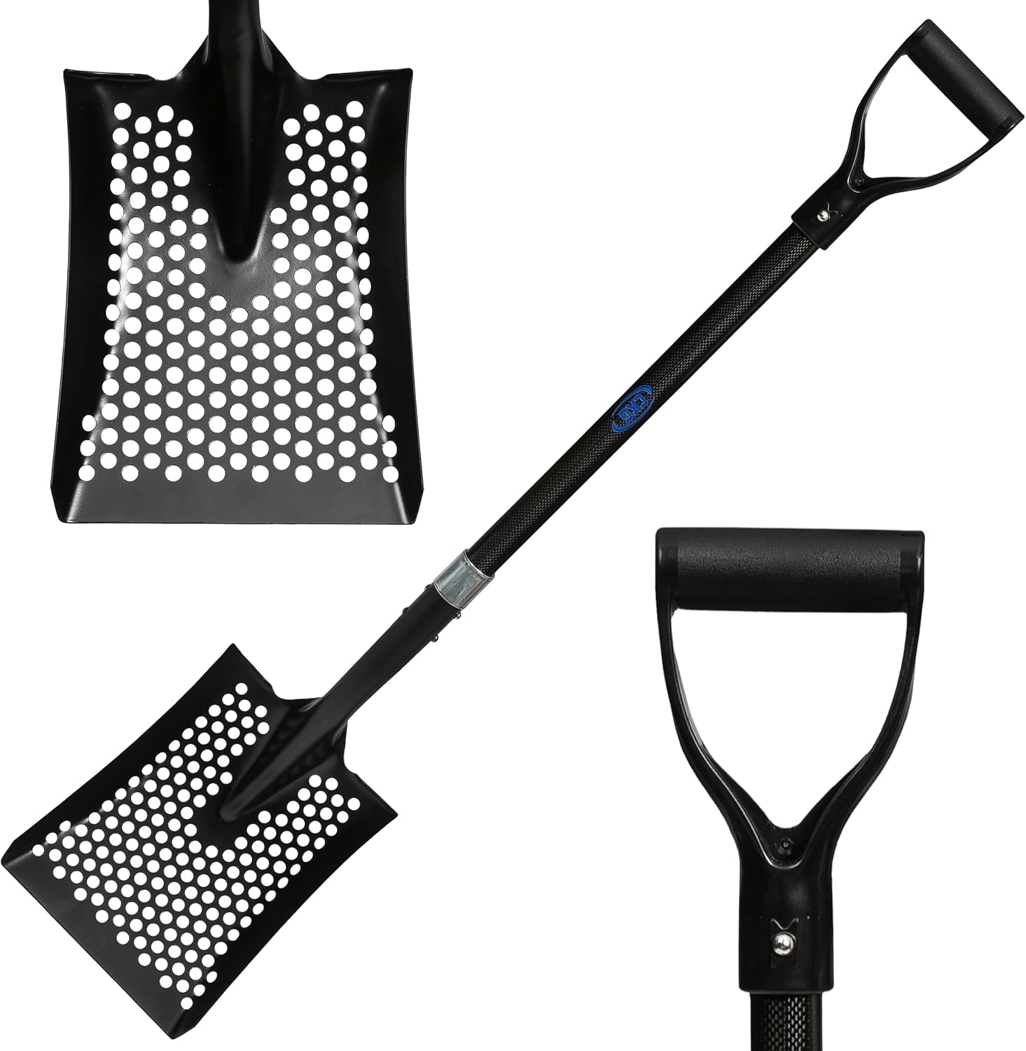 CKG Siebschaufel Sand und Hühnerkotschaufel mit Carbon-Griff, Schwarz | Für Sand, Stall & Garten. Siebt schnell Erde, Einstreu & Strandgut. Mit Carbon-Griff, Stahlwanne & D-Griff