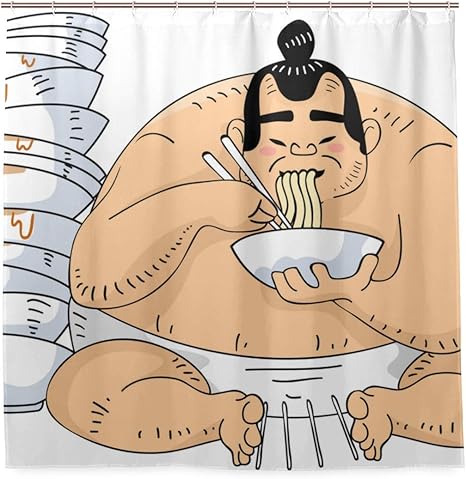 Amazon Kapanou防水 シャワーカーテン 背の高い横に座っているイラスト相撲取り かわいいシャワーカーテン ユニットバス バスルーム 芸術の装飾 180cmx180cm バスフック付き 取り付け簡単 シャワーカーテン ホーム キッチン オンライン通販