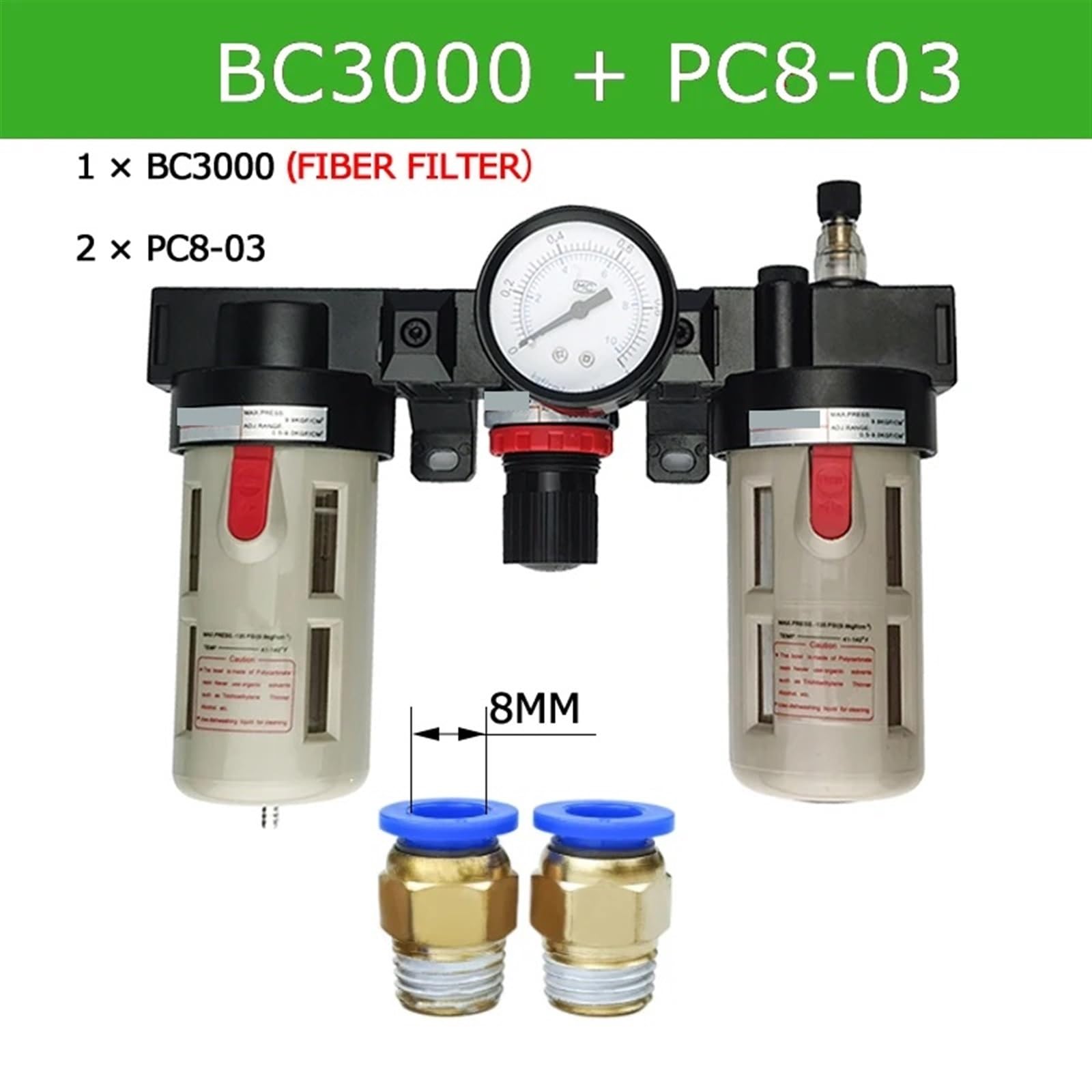 1PC BC3000 Filtr do uzdatniania powietrza Separator oleju i wody Regulator ciśnienia gwintu PT 3/8 "(BC3000 PC8-03)