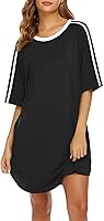 Ekouaer Women's Short Sleeve Nightgown - Soft Colorblock Crew Neck Sleep Shirt & Lounge Dress