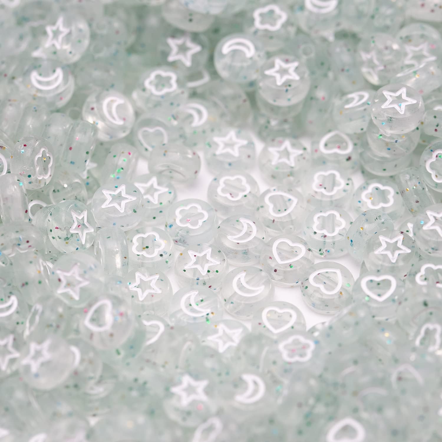 500 Pcs Acrylic Heart Moon Petal Star Beads Translucent Glitter Bracelets Necklace for Jewelry Making Hair Beads