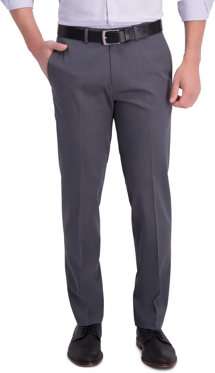 Haggar Mens Iron Free Straight Fit Flat Front Pant Khakis, Heather Grey, 34W x 30L US
