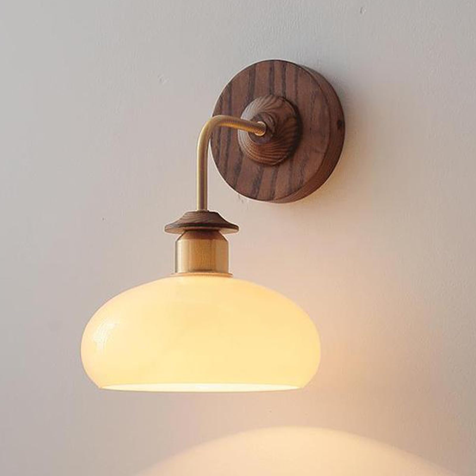 SXWNBIFH Wall Sconce Light Glass Wall Lamp Vintage Wooden Wall Mount Light Farmhouse Decorative Wall Light E27 Sconce Lighting for Hallway Aisle Bedside Study Room Ambient Lighting