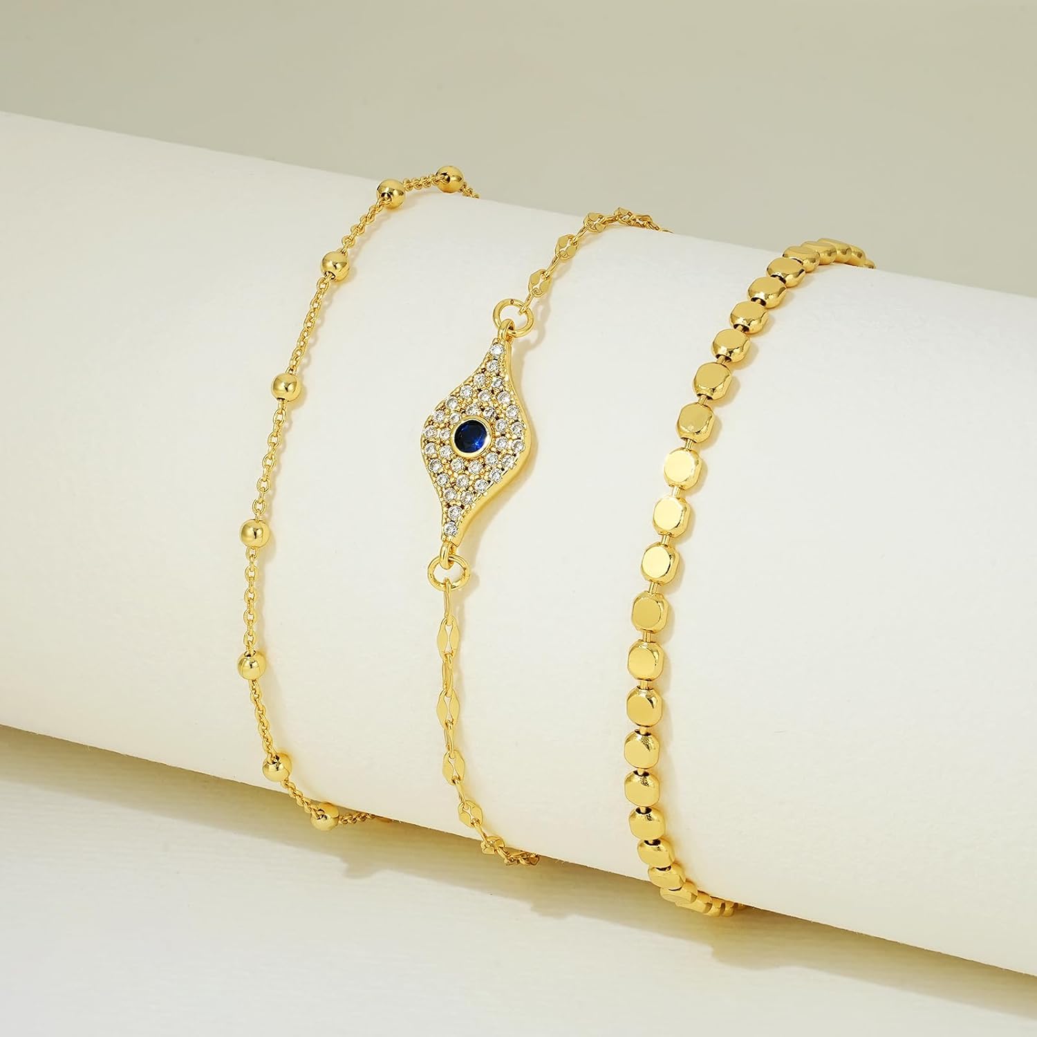 18K Gold Evil Eye Bracelets for Women 5A Cubic Zirconia Eye Adjustable Link Bracelets Protection Jewelry Gift with Card for Mother's Day Christmas - Image 2