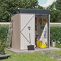 OC Orange-Casual 5 x 3 FT Outdoor Storage Shed, Metal Garden Tool Shed, Outside Sheds & Outdoor Storage Galvanized Steel w/Lockable Door for Backyard, Patio, Lawn, Brown