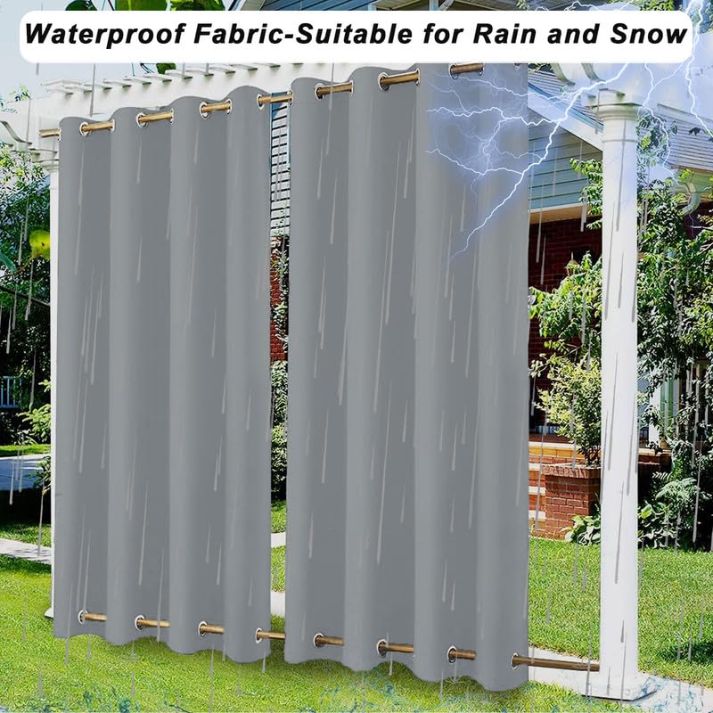 Outdoor Vorhang Wasserdicht Winddichte Outdoor Vorhänge Wetterfest mit Ösen Oben und Unten, Sonnenschutz Blickdicht Outdoor Vorhang für Pavillon Garten, 1 Stück, Grau, B254xH160cm