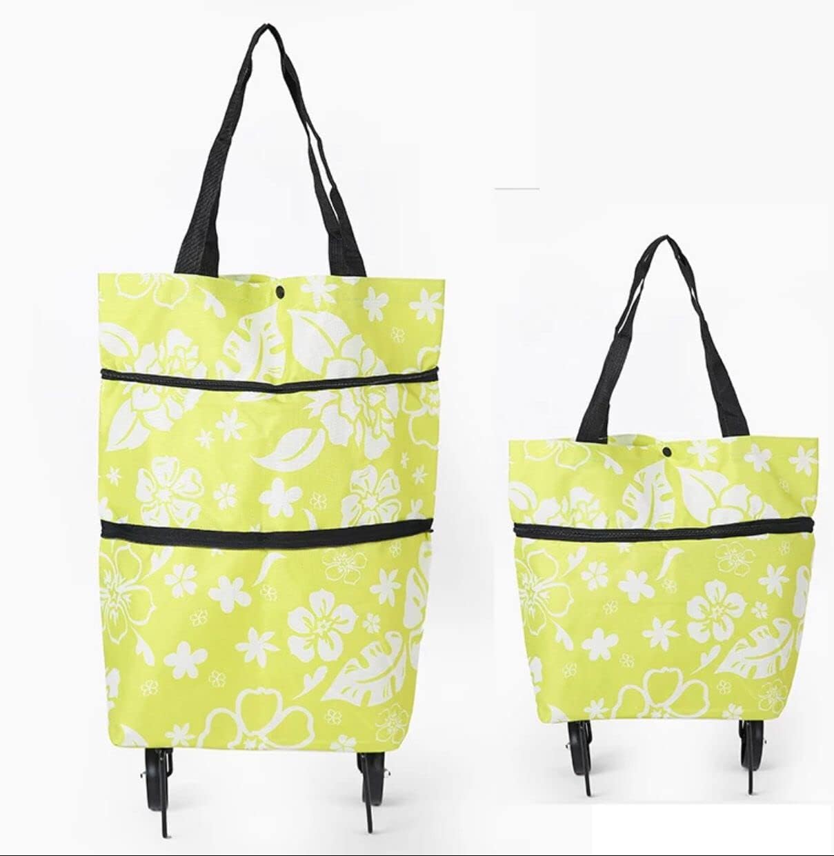 Shop Easy Reuseable Shopping Bag On Wheels | Multi Purpose Foldable Shopping Bag With Wheels | Portable Bag Folding Tote | Collapsible Grocery Bag Ideal For Shopping, Travelling (Green)