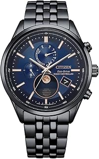 Eco-Drive Montre homme Radio-Solaire Phase lunaire Noir/Bleu BY1035-56L