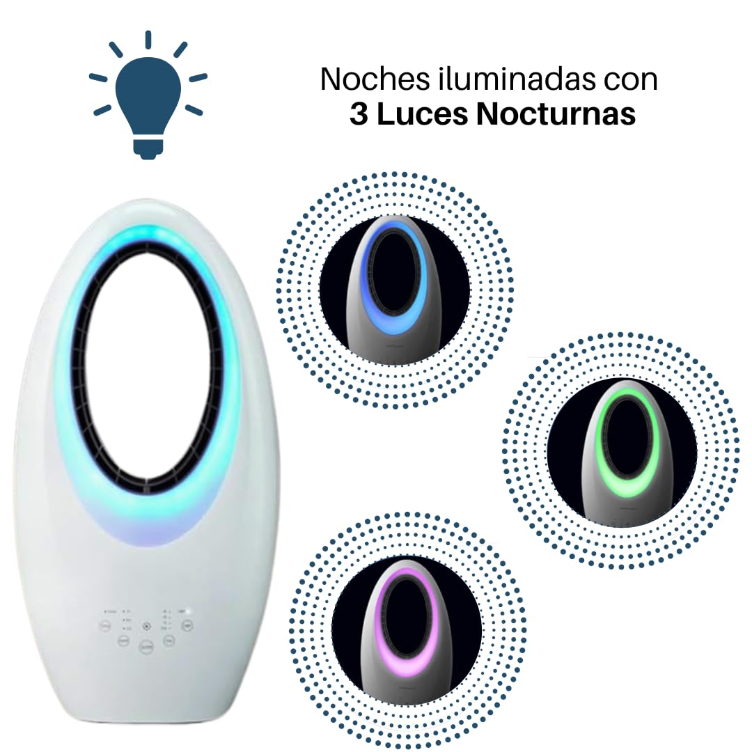 Max Star Ventilador sin Aspas con Mando a Distancia 3 Velocidades Purificador de Aire Oscilante Temporizador Luces LED Silencioso y Potente Hogar Oficina Dormitorio