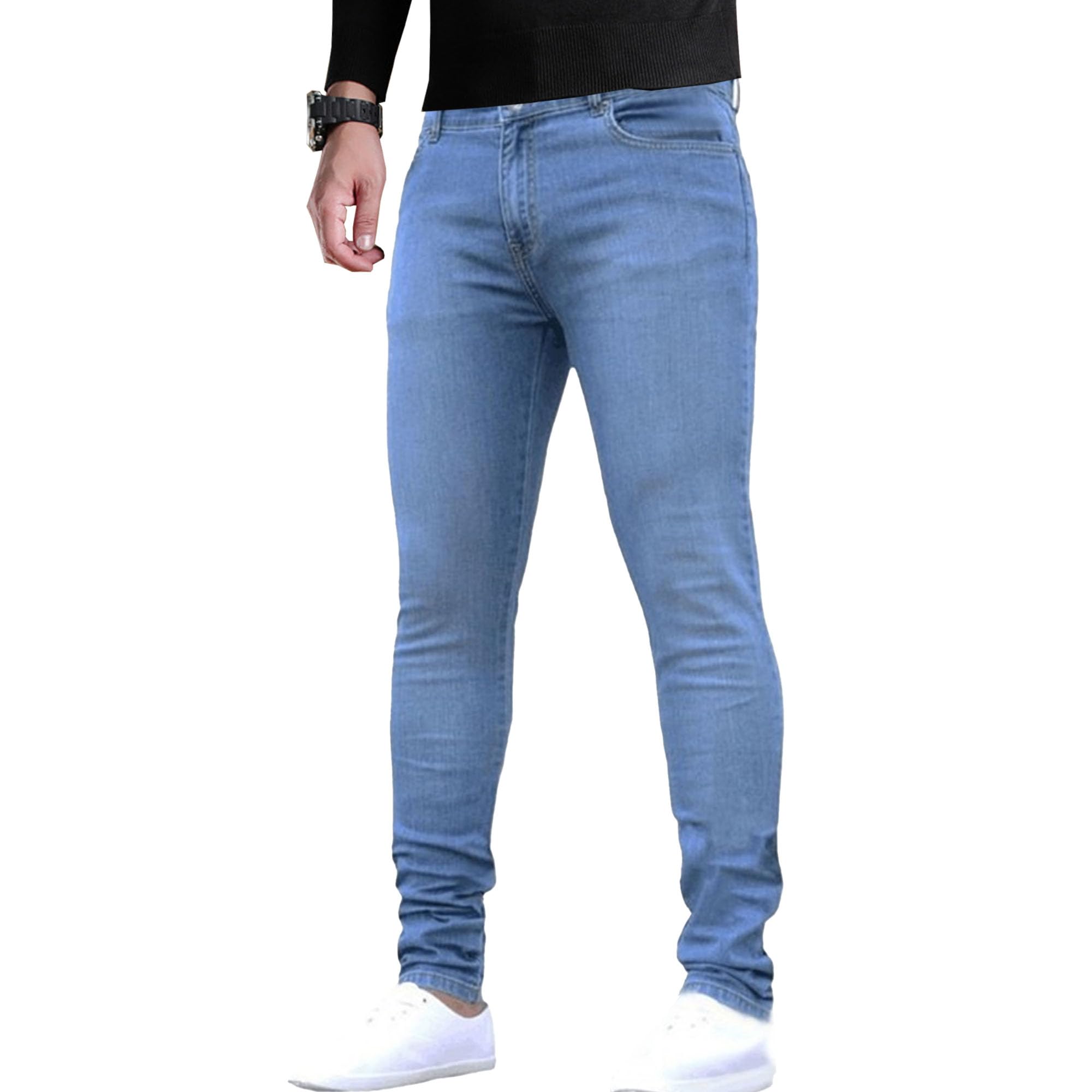 Mens Tapered Leg Comfy Biker Jean Stylish Slim Fit Ripped Jean Pants Stretch Casual Skinny Outdoor Jeans