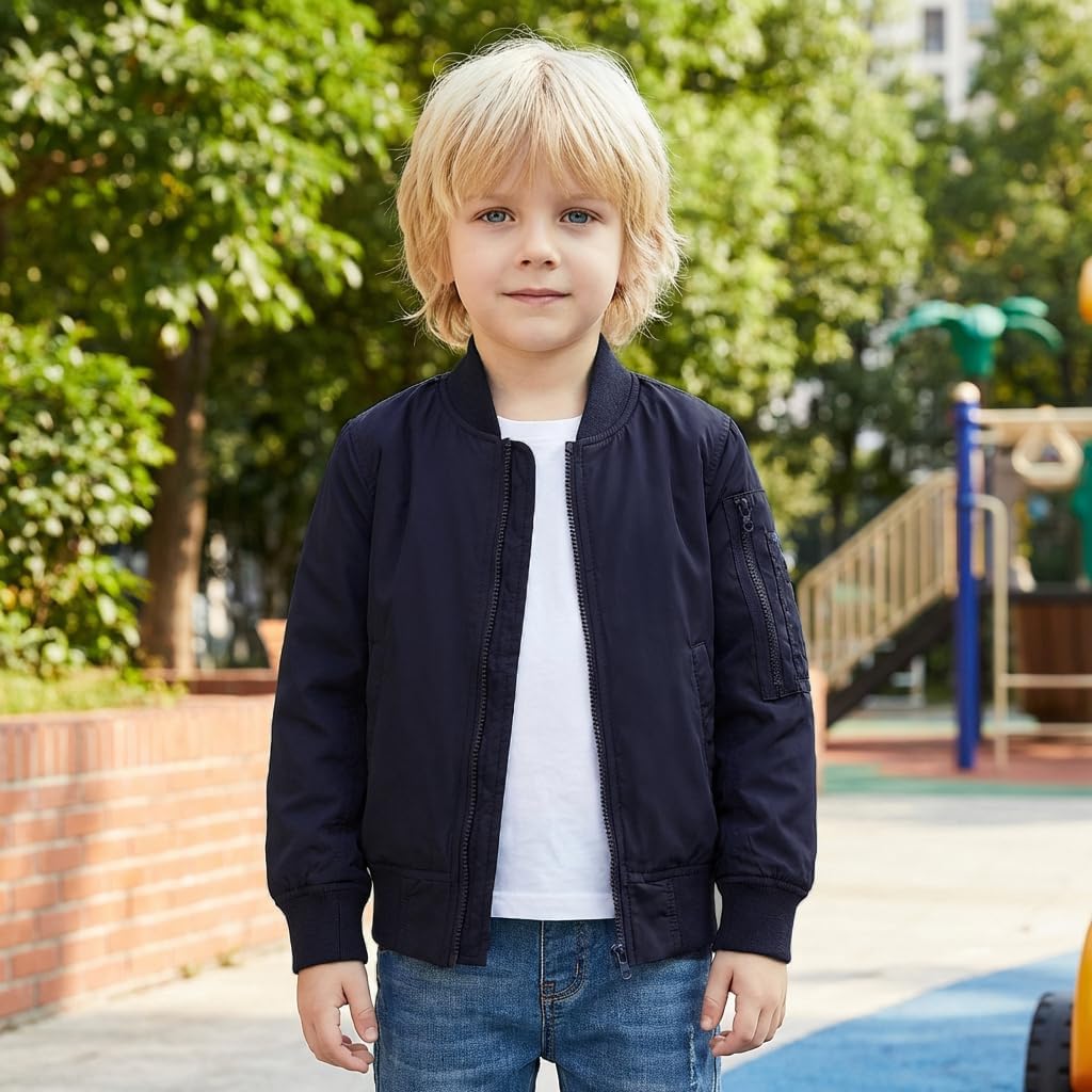 CUNYI Boys' Fashion Zip Up Bomber Jacket Windproof Flight Jacket Lightweight Windbreaker Outdoor