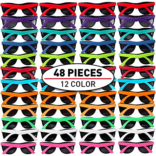 48 Pack 12 Colors Neon Sunglasses With Dark Lens, 80's Style Colorful Novelty Sunglasses For Bulk Party Favors, Beach & Summer Party, Goody Bag Fillers, For Boys, Girls, Teens & Adults