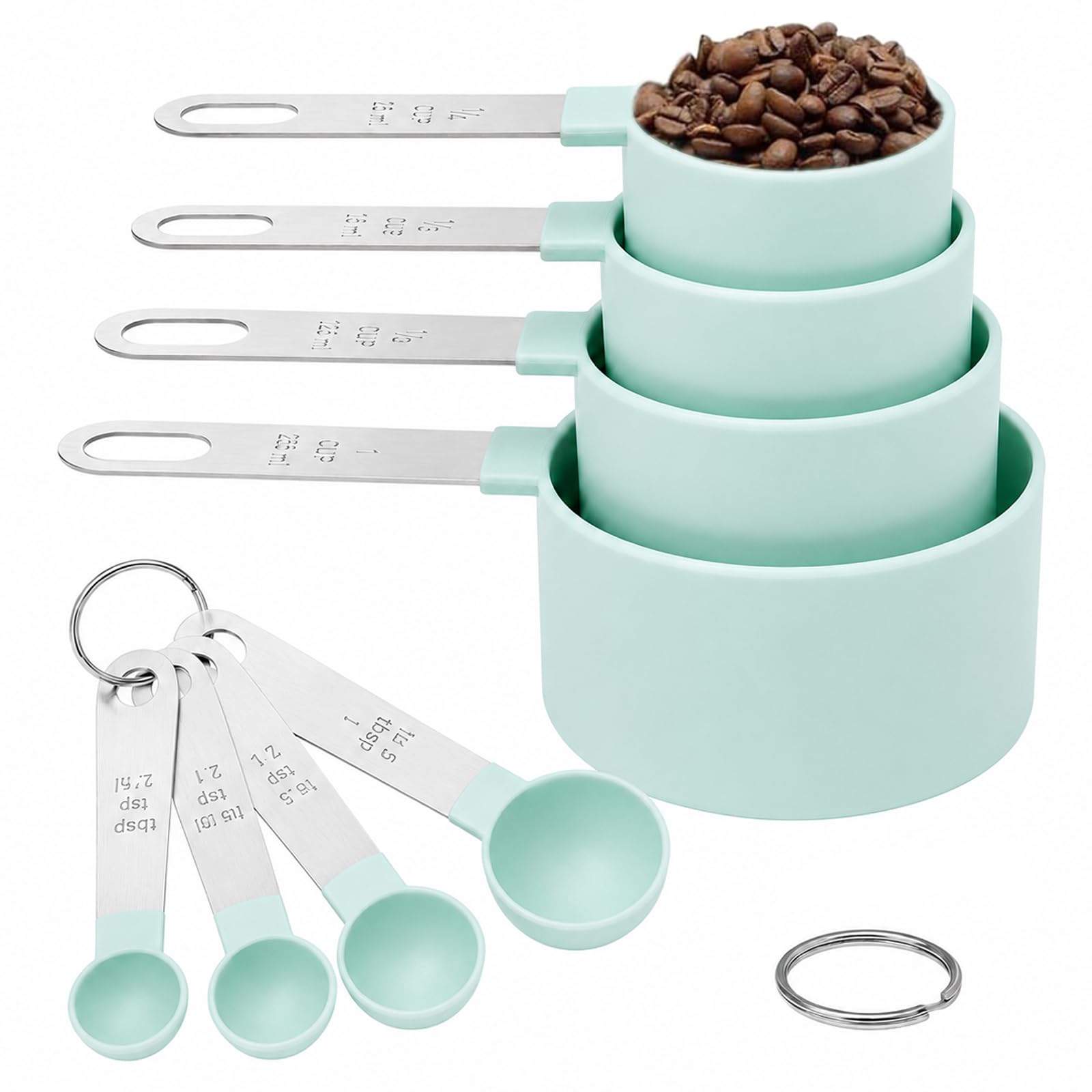 Measuring Cups and Spoons Set, Measuring Tools Includes 4 Nesting Measuring Cups & 4 Measuring Spoons with Stainless Steel Handle, Accurate Tablespoon for Dry and Liquid Ingredients