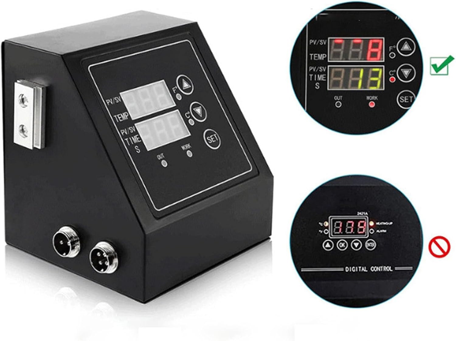 Dual Display Dual Hole LED Control Box, K Type Heat Press Dedicated Control Box, Adjustable Temperature 0-482°F/0-250°C and Time 0-999S, for Heating Components Within 2800W