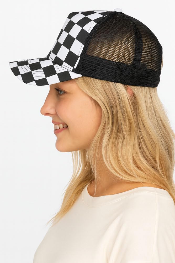 ScarvesMe Unisex Cotton Black/White Race Checkered Mesh Trucker Baseball Cap Hat