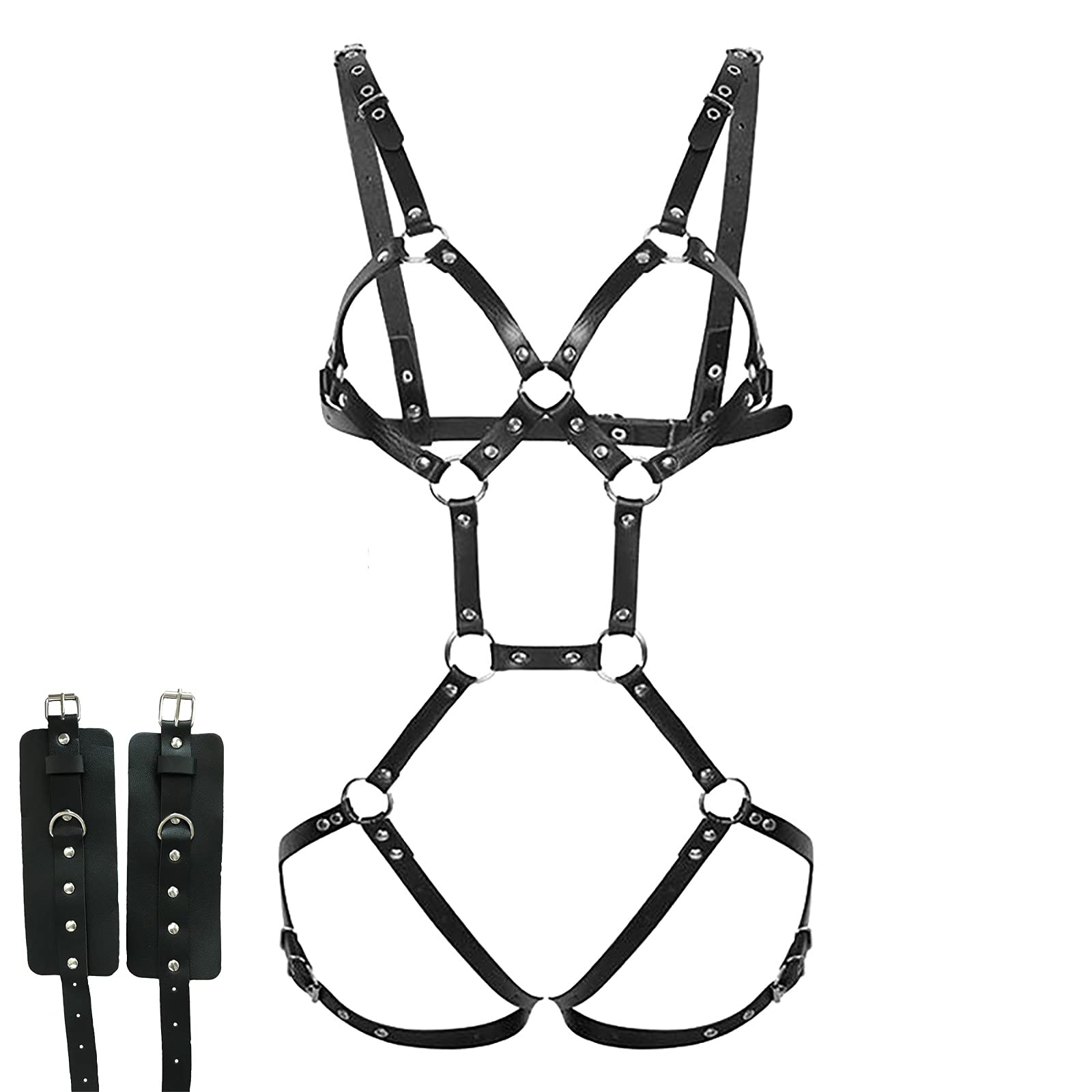 Women's Seyx Loop Leather Bodysuit Bandage Hollow Role-Playing Teddy Lingerie Sheer Tight-Fitting Strappy