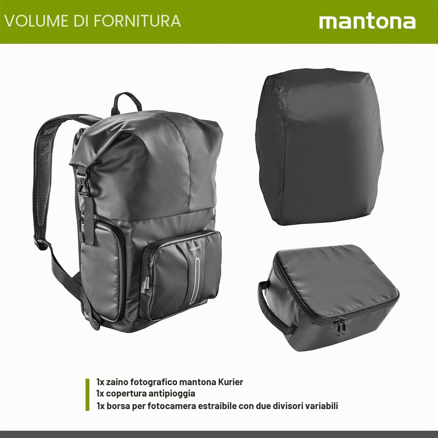 MANTONA Zaino per fotocamera SLR DSLR in materiale impermeabile con accesso rapido e chiusura a strappo
