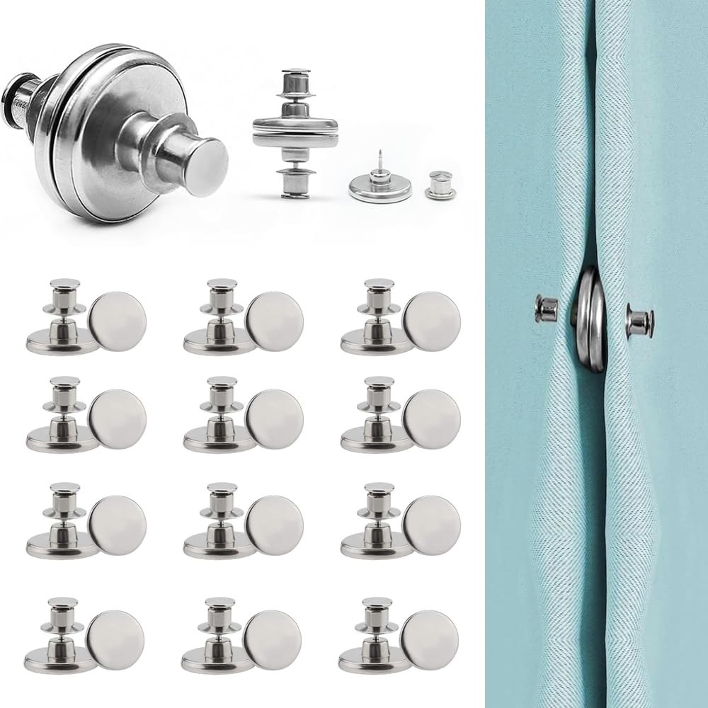 24 Pezzi Calamite per Tende da Interno, Rimovibile Fermatenda, Argento Ferma Tende con Calamita, Durevole Magneti per Tende, per Camera Letto, Soggiorno, Bagno, Cucina, Ufficio