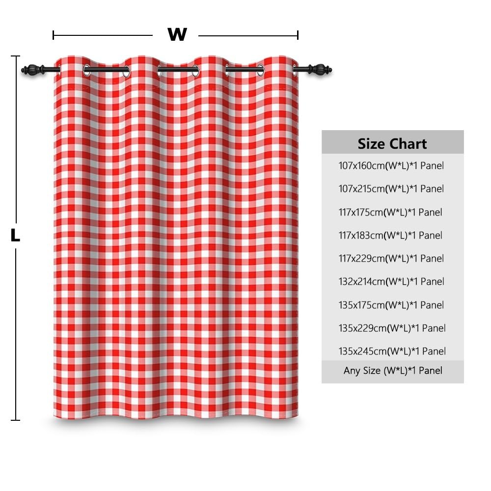 ggaimwf 117x229cm Plaid Eyelet Curtain Buffalo Check Red and White Classic Gingham Vintage Squares Pattern Farmhouse Thermal Grommet Blackout Window Drapes for Bedroom Living Room 1 Single Panel - Image 3