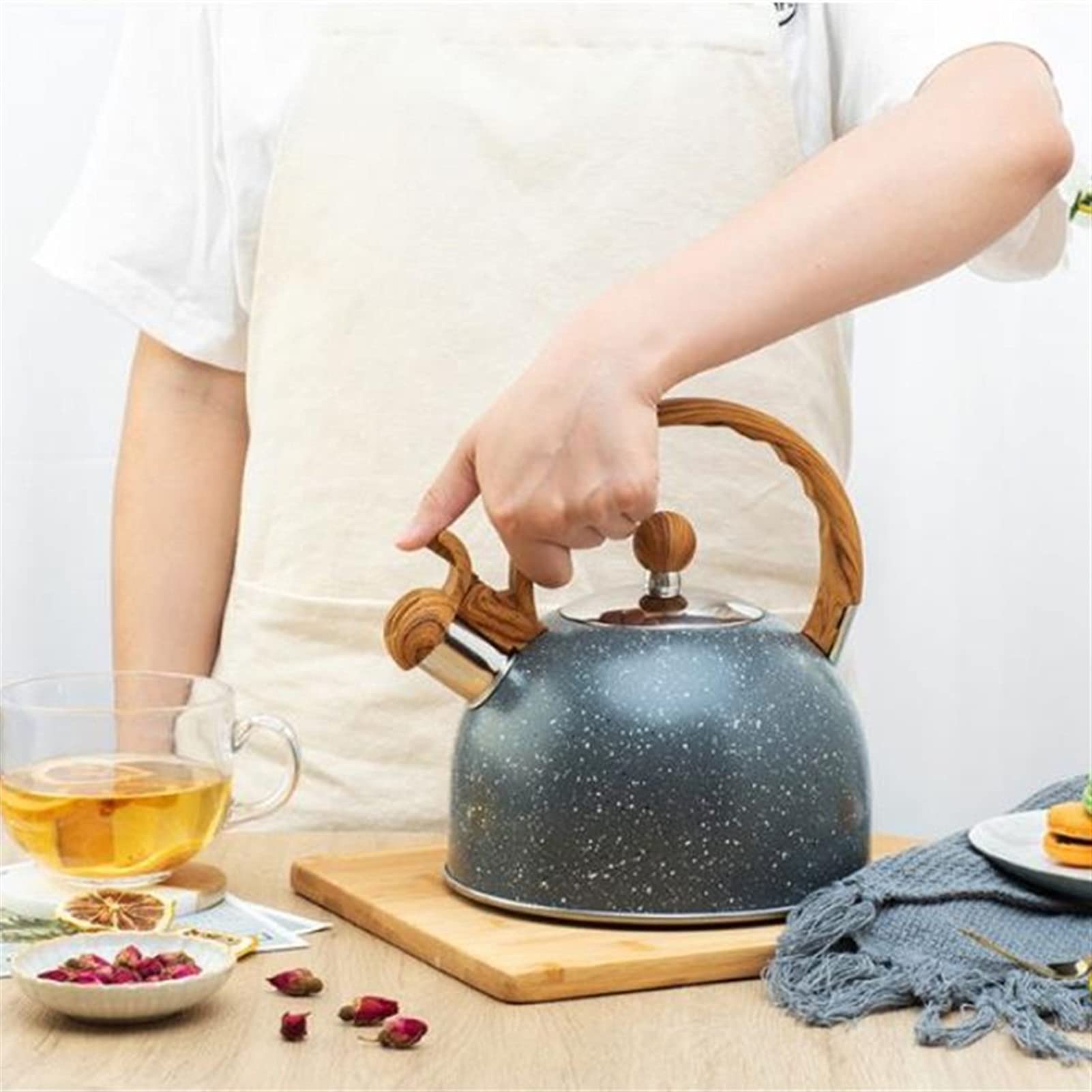 Tetera Hervidor de té de Acero Inoxidable Handilla de Grano de Madera Negro 2.5L SHISTLING Tea Pot for Cocina DE Gas Cocina DE Industrial DE LA Cocina DE LA Cocina DE LA Cocina del HOGAR Teteras