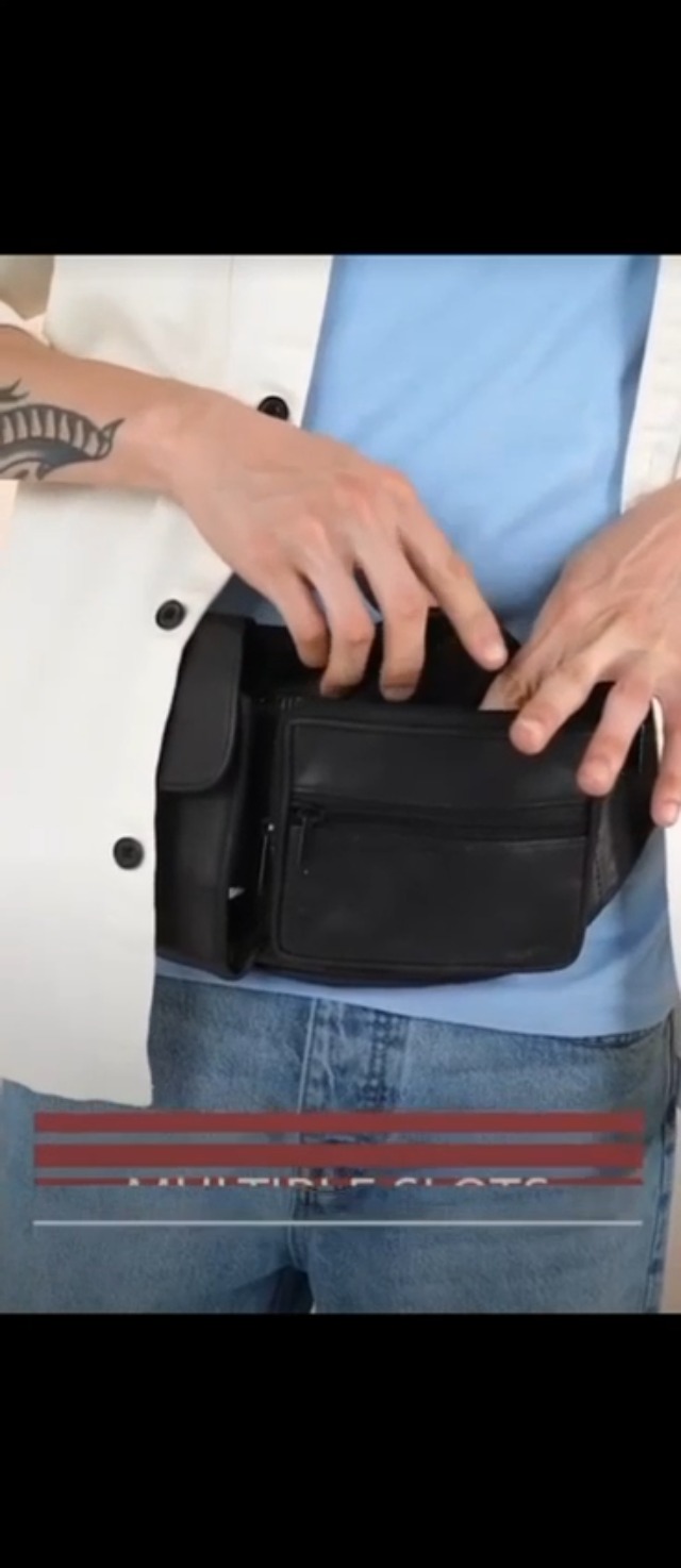 K London Stylish Real Leather Black Waist Bag Elegant Style Travel