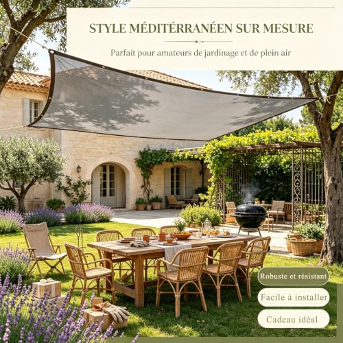 Filet d'ombrage gris 5x6m avec 90% protection UV pour extérieur - 6
