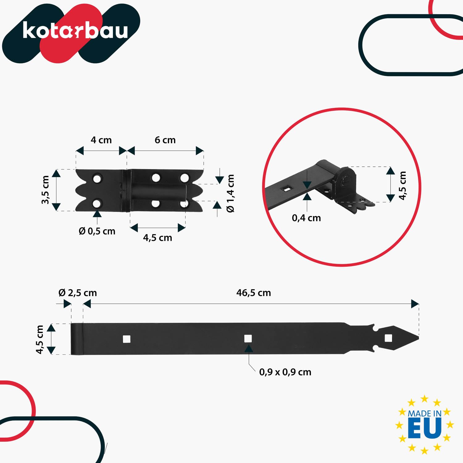 KOTARBAU Lot de 2 charnières de portail avec gonds - En acier inoxydable - 500 mm