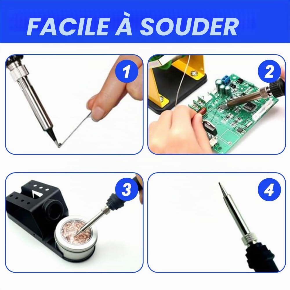 Support de fer à souder, support de fer à souder portable et stable avec laine de laiton, éponge de nettoyage, fentes pour pointes de soudure, pas besoin d'eau