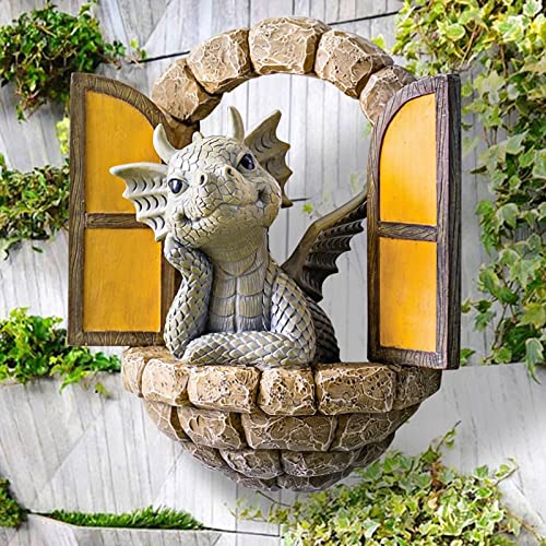 Dnoifne Lovely Courtyard Dragon, Outdoor Window and Garden Dragon Decor Statue in Resin