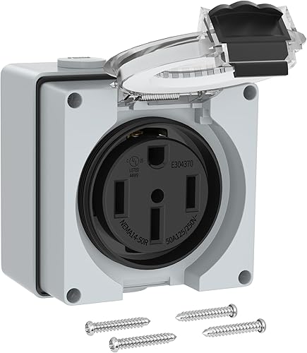 Joinfworld Caja de salida RV de 50 amperios, 125250 V NEMA 14-50R Receptáculo de RV con certificación ETL, panel de toma de corriente eléctrica