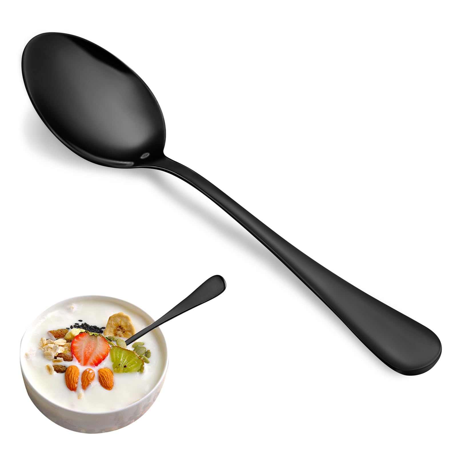 16 Pcs Black Teaspoons Set, Stainless Steel Spoons Silverware, 6.7 Inch