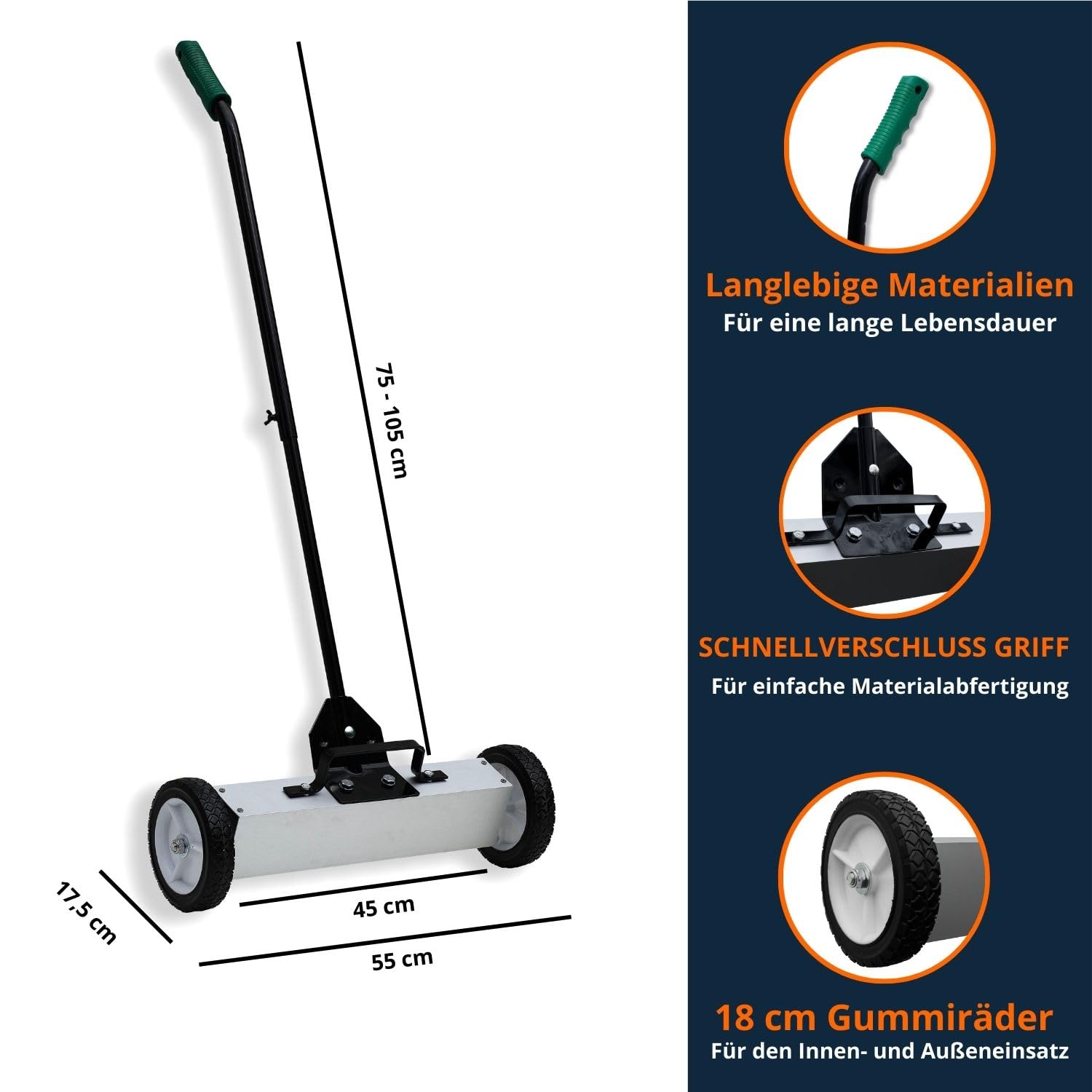 Magnetar Magnetbesen - 45 cm - Magnetischer Bodenkehrer - Magnetic Broom - Spänesammler - Magnet Besen Stark - Magnet Kehrmaschine - Magnetic Sweeper