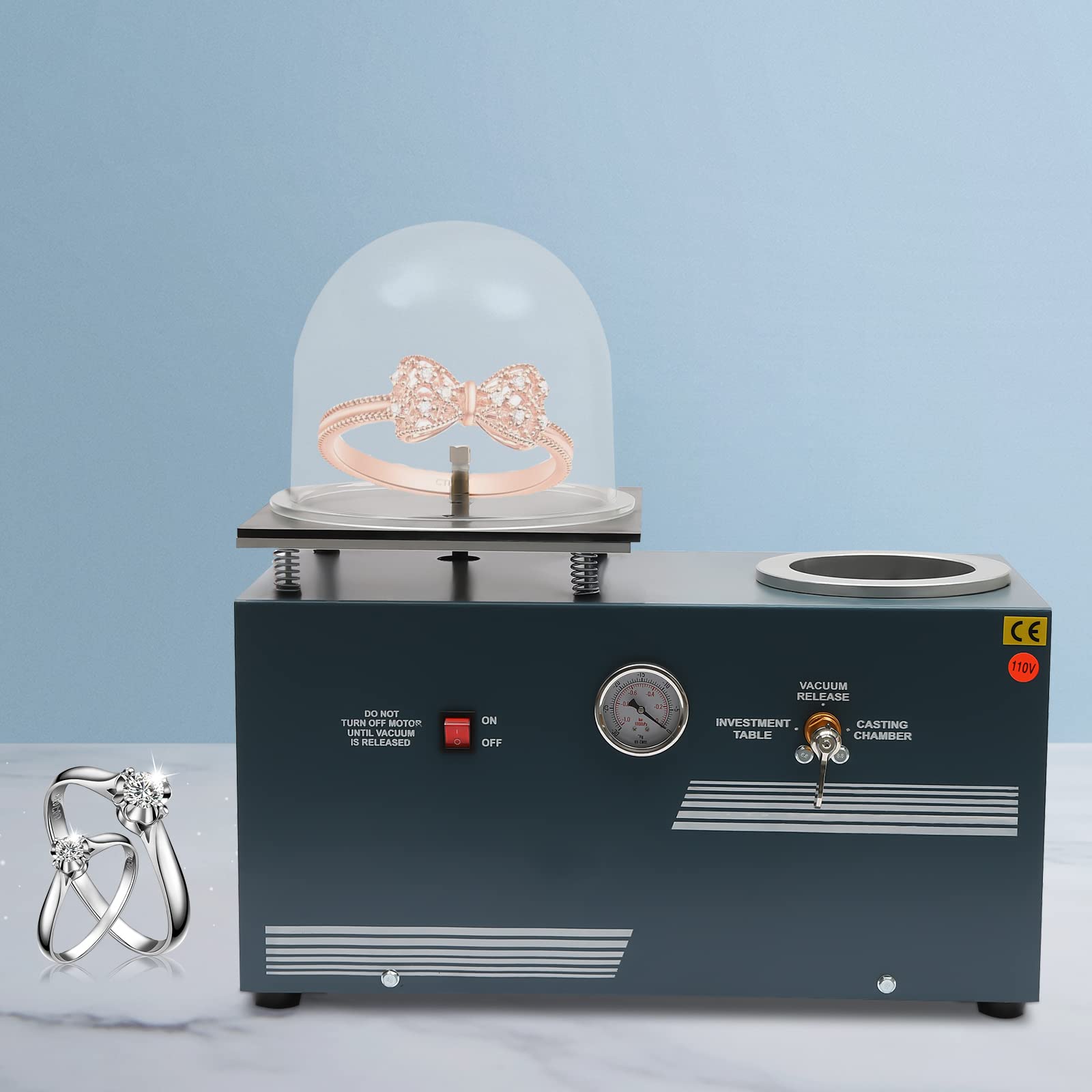 TFCFL Jewelry Lost Wax Cast Vacuum Investment Casting Machine, 2L Tabletop Vacuum Machine 5CFM 375w for Jewelry Casting and Investing