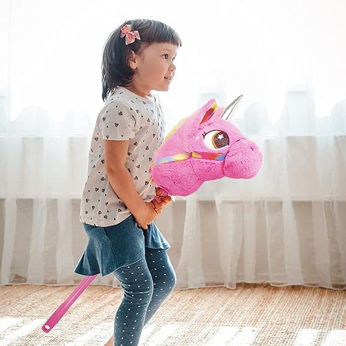 Miniatura 5 de Linzy Bastón de montar de unicornio de peluche, con sonidos de galope, palo telescópico ajustable, ajustable a 3 tamaños diferentes, niños de