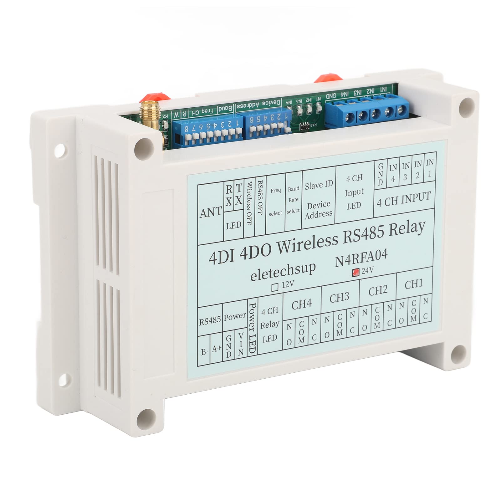 Module de Relais 4 canaux 4DI 4DO 433M RS485 émetteur récepteur Relais avec antenne (24V)