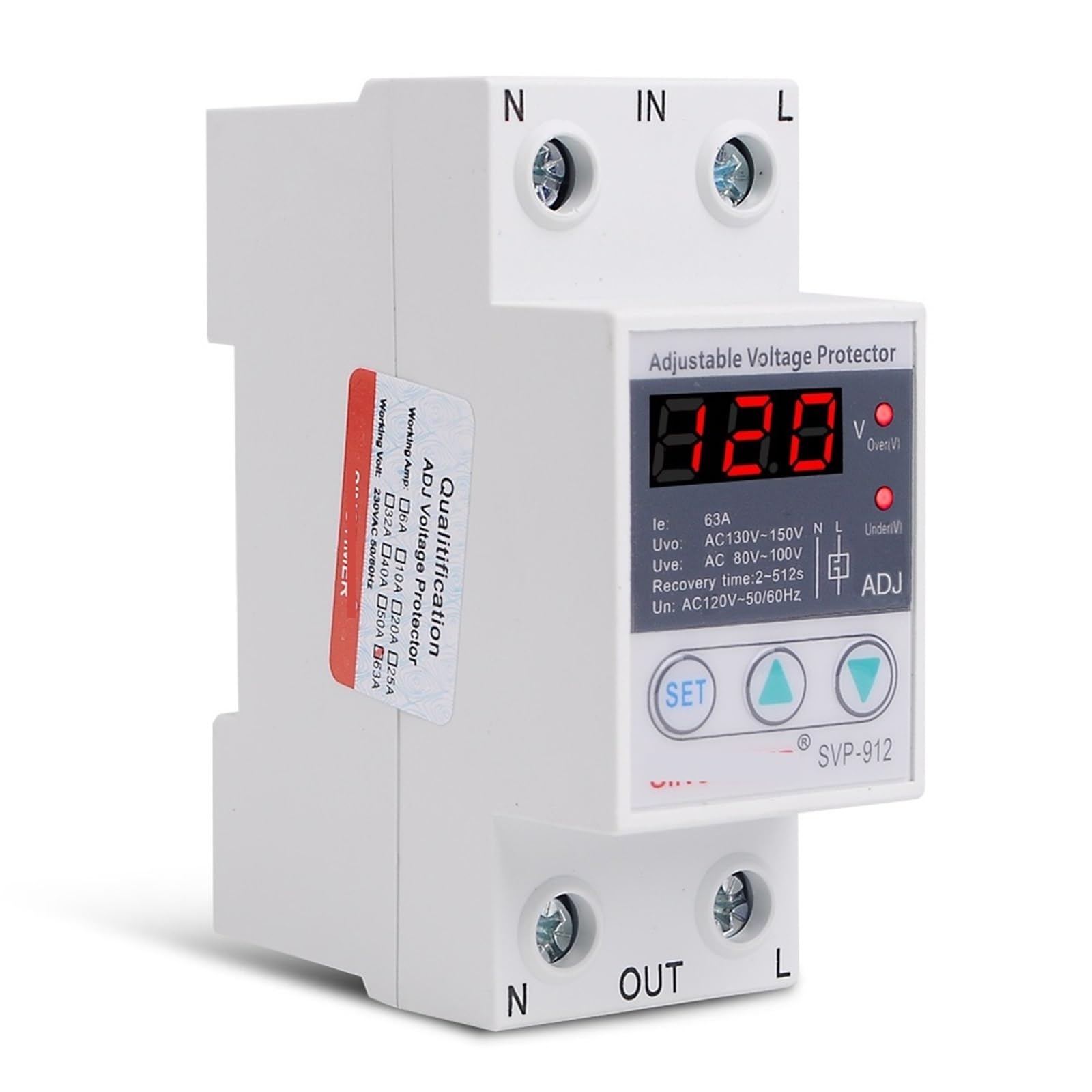 YFHGULBTK Manual Adjustable 110V 120V 63A Voltage Relay DIN Rail Over Under Monitoring Device Automatic Transfer Switch 1Pcs