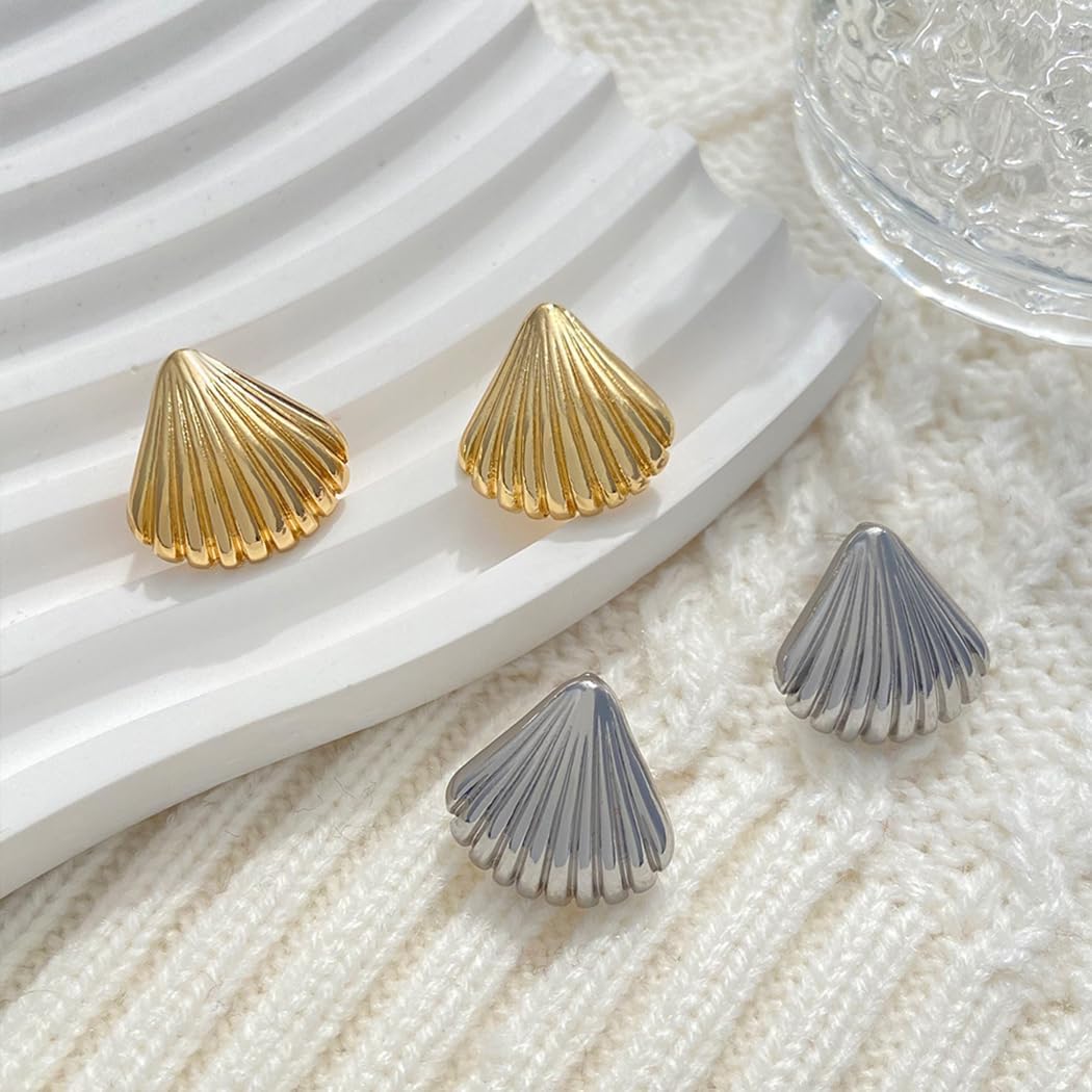 Seashell Gold/Silver Earrings Chunky Gold Hoop Earrings for Women Lightweight Seashell Stud Earrings Fashion Jewelry Summer Beach Ocean Jewelry Gift - Image 3