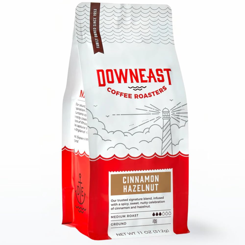 Downeast Coffee Roasters Ground Coffee - Cinnamon Hazelnut, Medium Roast, Spicy, Sweet and Nutty Flavor (GROUND COFFEE, 11oz bag)