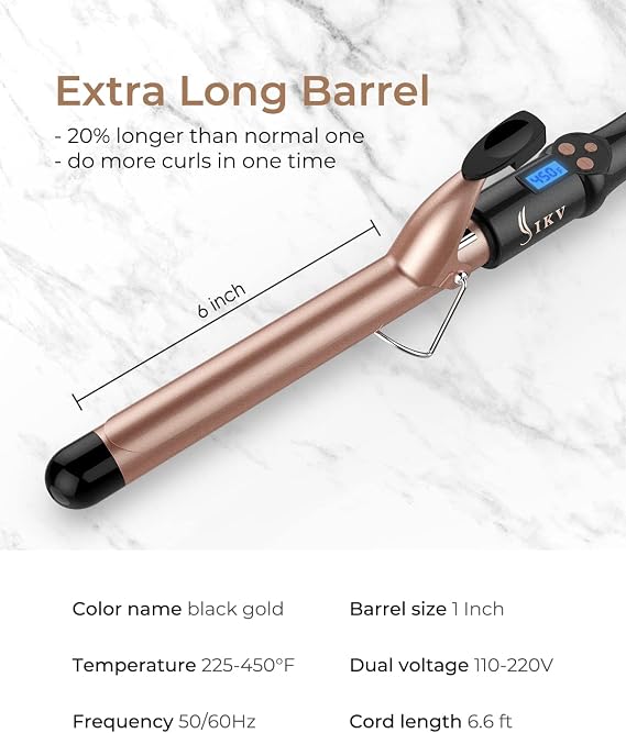 IKV 1 inch Curling Iron Extra Long Barrel,Dual Voltage Curling Wand