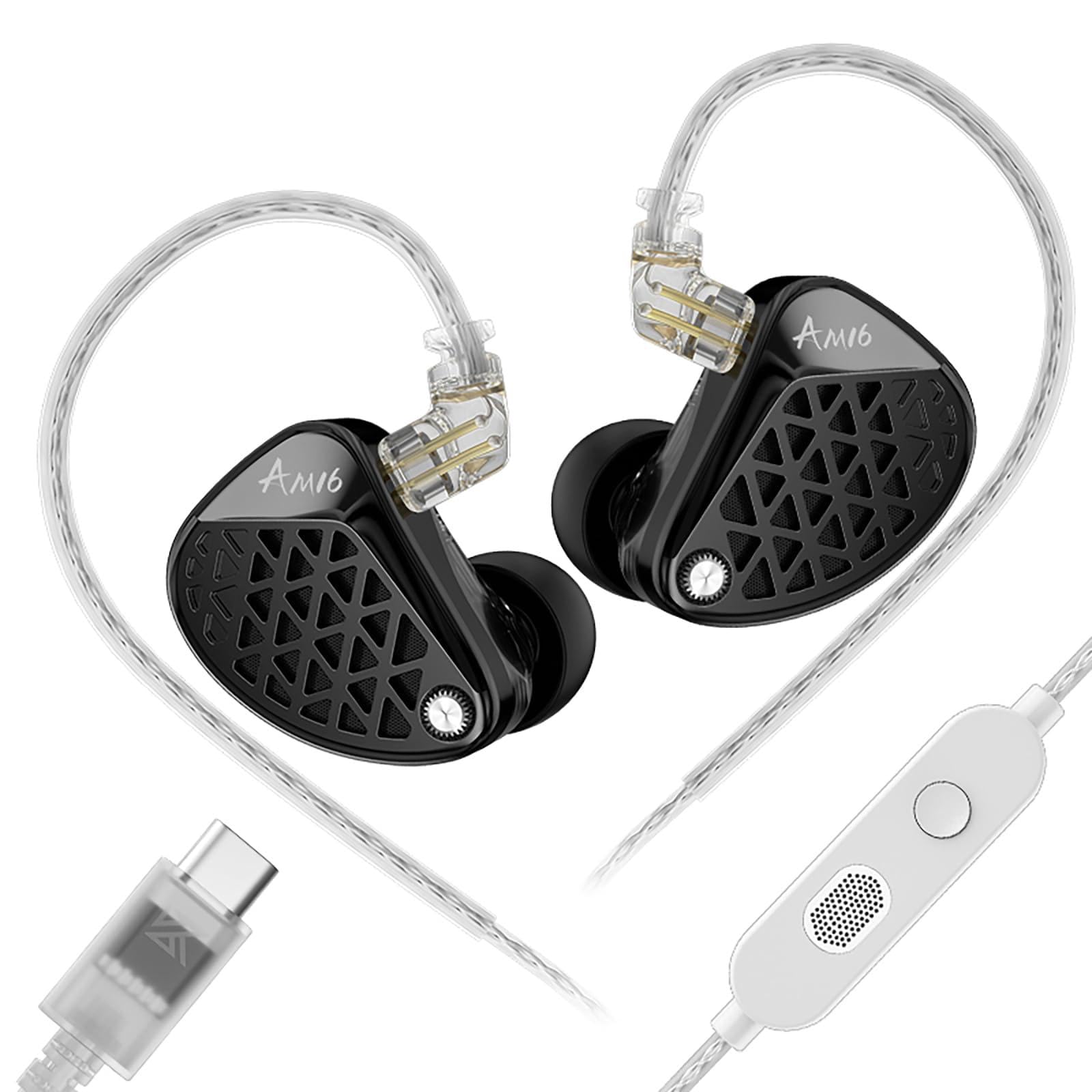 KZA COUSTICS KZ AM16 In Ear Monitor Kopfhörer mit 16 BA-Treibern, HiFi IEM mit klarem Stereoklang über alle Frequenzen, Gaming Ohrhörer mit Abnehmbarem Versilbertem OFC-Kabel für Musiker Audiophile