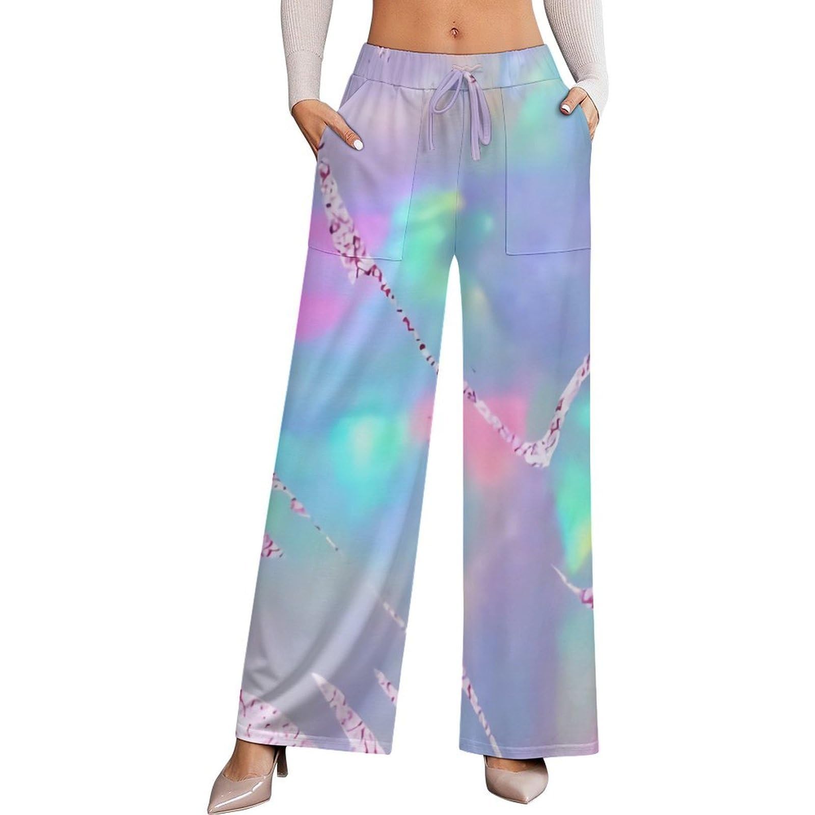 Pretty Teal Blue Aqua Turquoise Geode Stretch High-Waisted Wide-Leg Pants Womens Versatile Casual Wear