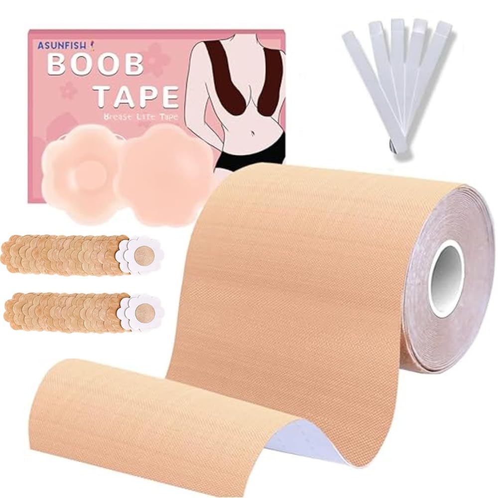 Big Size Boob Tape 7.5 mm & Strapless Dress Solution with 2 Silicone Nipple Cover for Fashion with 36 Strips Multipurpose Invisible Double-Sided Tape-image-23