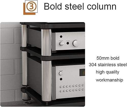 Miniatura 4 de Soporte de medios AV de 3 niveles Gabinete de componentes Estante estéreo de torre de audio Soporte de altavoz de alta fidelidad Racks y soportes de