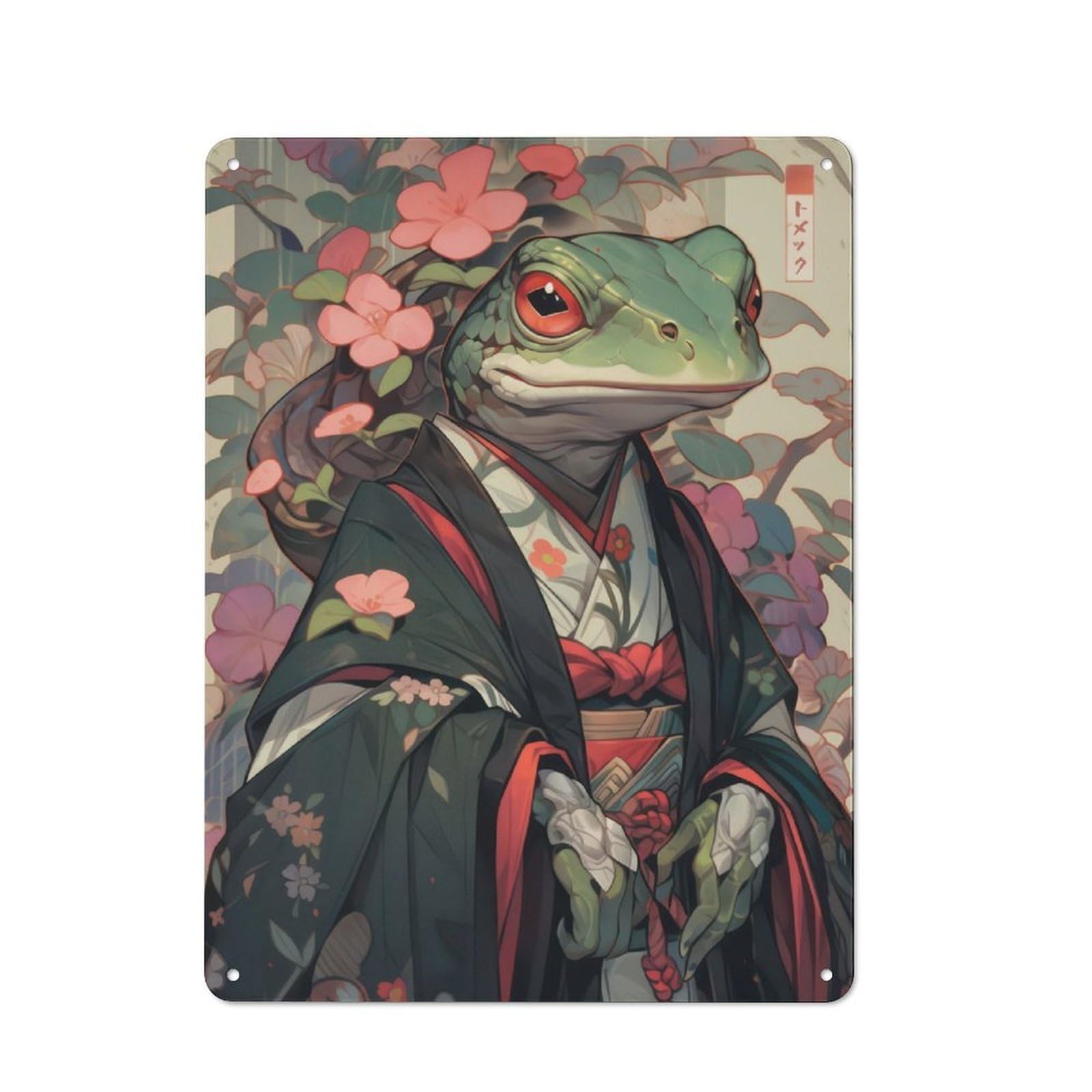 Junmoney Edo Frog Geisha Metal Wall Plaque With Design 40X30cm, Old Fashioned Vintage Wall Decor For Living Room, Hallway, Kitchen Or Cafe