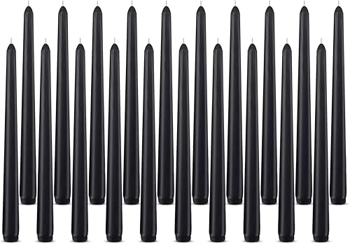 Miniatura 1 de Paquete de 20 velas cónicas negras de 10 pulgadas de alto sin perfume para cena sin goteo para boda, fiesta, hogar, 8 horas de tiempo de combustión