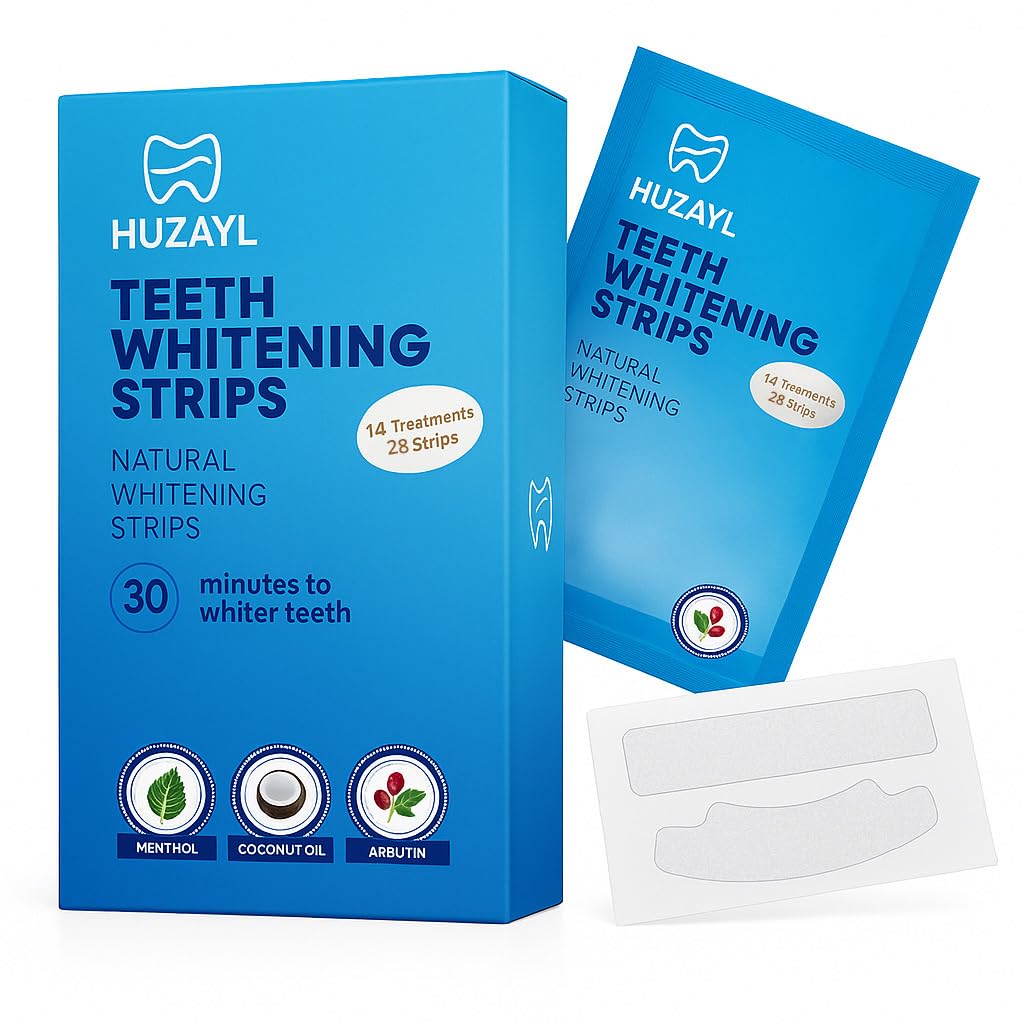 Huzayl Teeth Whitening Strips - 14 Treatments Peroxide-Free Enamel Safe Deep Stain Removal Teeth Whitening with Pap Formula