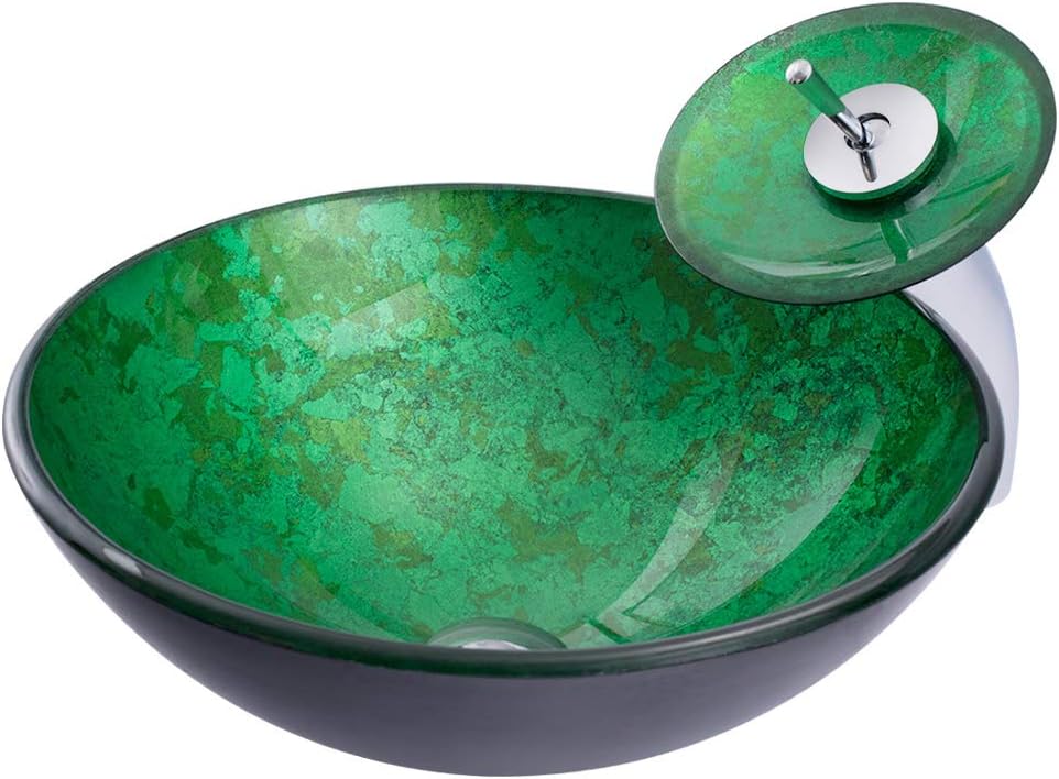 TANGAN Bathroom Vessel Sink Tempered Glass Vanity Round