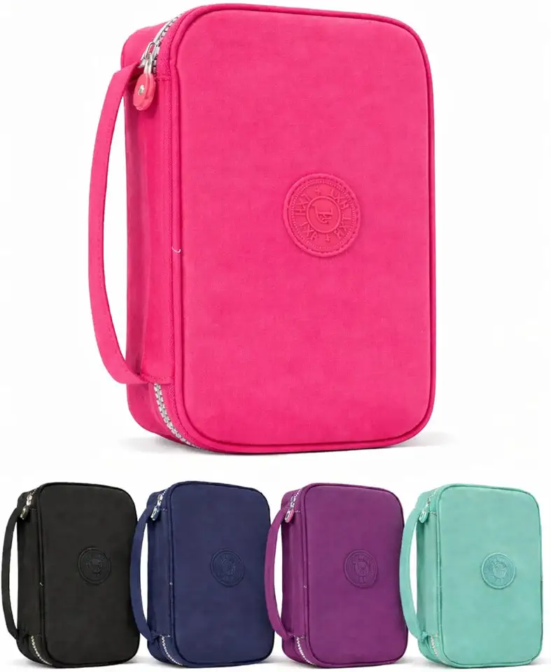 Estojo Escolar Grande Organizador em Nylon com Elásticos – Porta Lápis, Canetas e Material Escolar, Alta Capacidade, Resistente, Ideal para Estudo, Desenho e Escritório (Rosa)