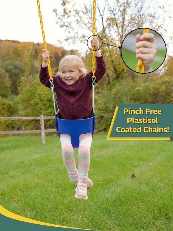 Image of Heavy-Duty High Back Full Bucket Toddler Swing Seat with 60 inch Coated Swing Chains and Carabiners for Easy Install Fully Assembled (Blue)
